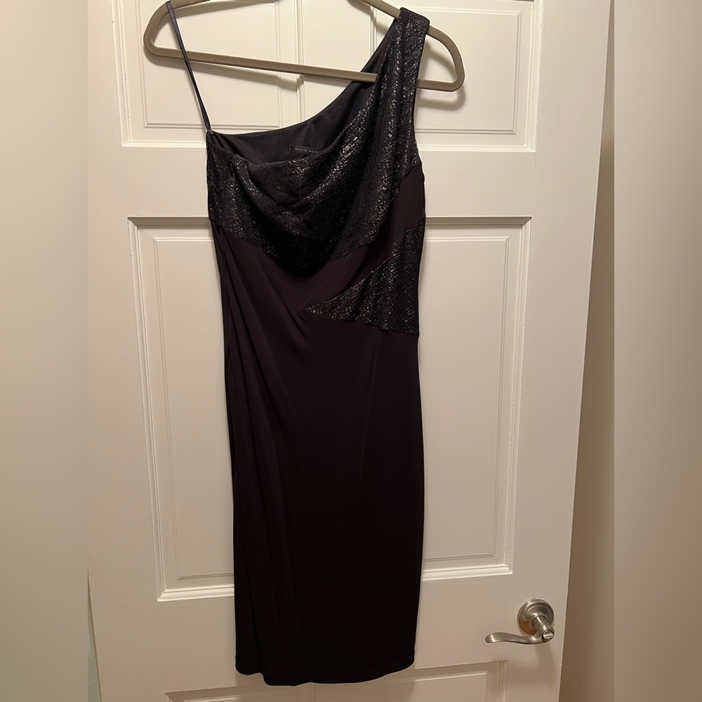 David Meister Black One Shoulder Dress, Size 4